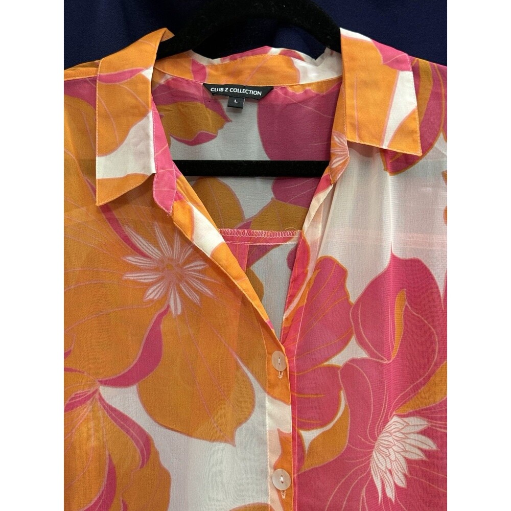 VTG Y2K Mod Tropical Floral Sheer Tunic Cover Up Palm Springs Glam L - Picture 3 of 14